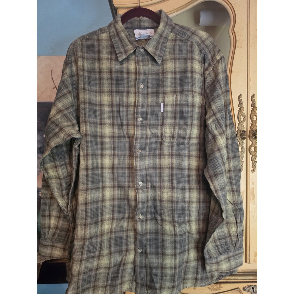 Columbia Men's XL Lightweight Flannel Shirt Green Brown Plaid Button Down...
